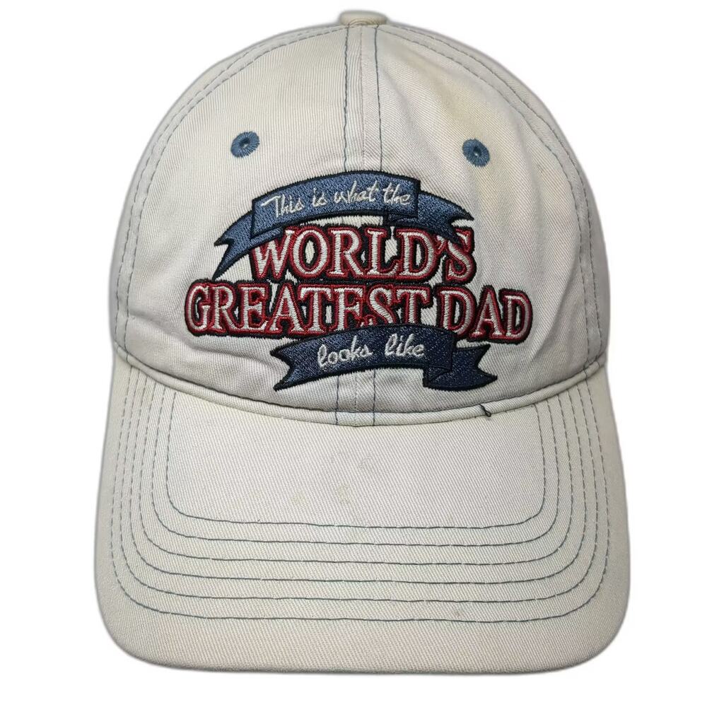 Concept One World's Greatest Dad Baseball Cap Beige Blue Strapback OS Hat Cotton